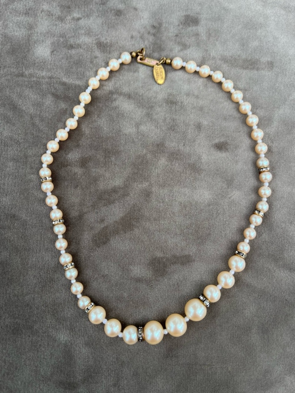 Vintage signed Miriam Haskell Pearl and Rose Montee Necklace